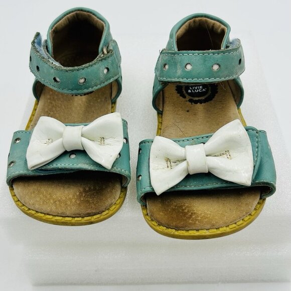 Livie And Luca Girls Turquoise Mary Jane Strap Sandal Bow Leather Sz 6 Toddler - Picture 1 of 7